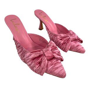 Bettanie Rose Pink Satin Textured Bow High Heel Mules Size 8